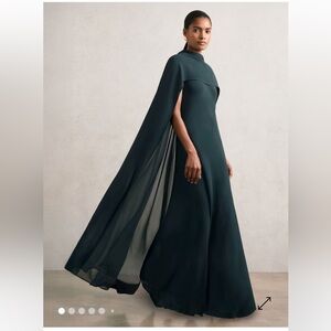 GRETA CREPE CAPE MAXI DRESS IN TEAL GREEN